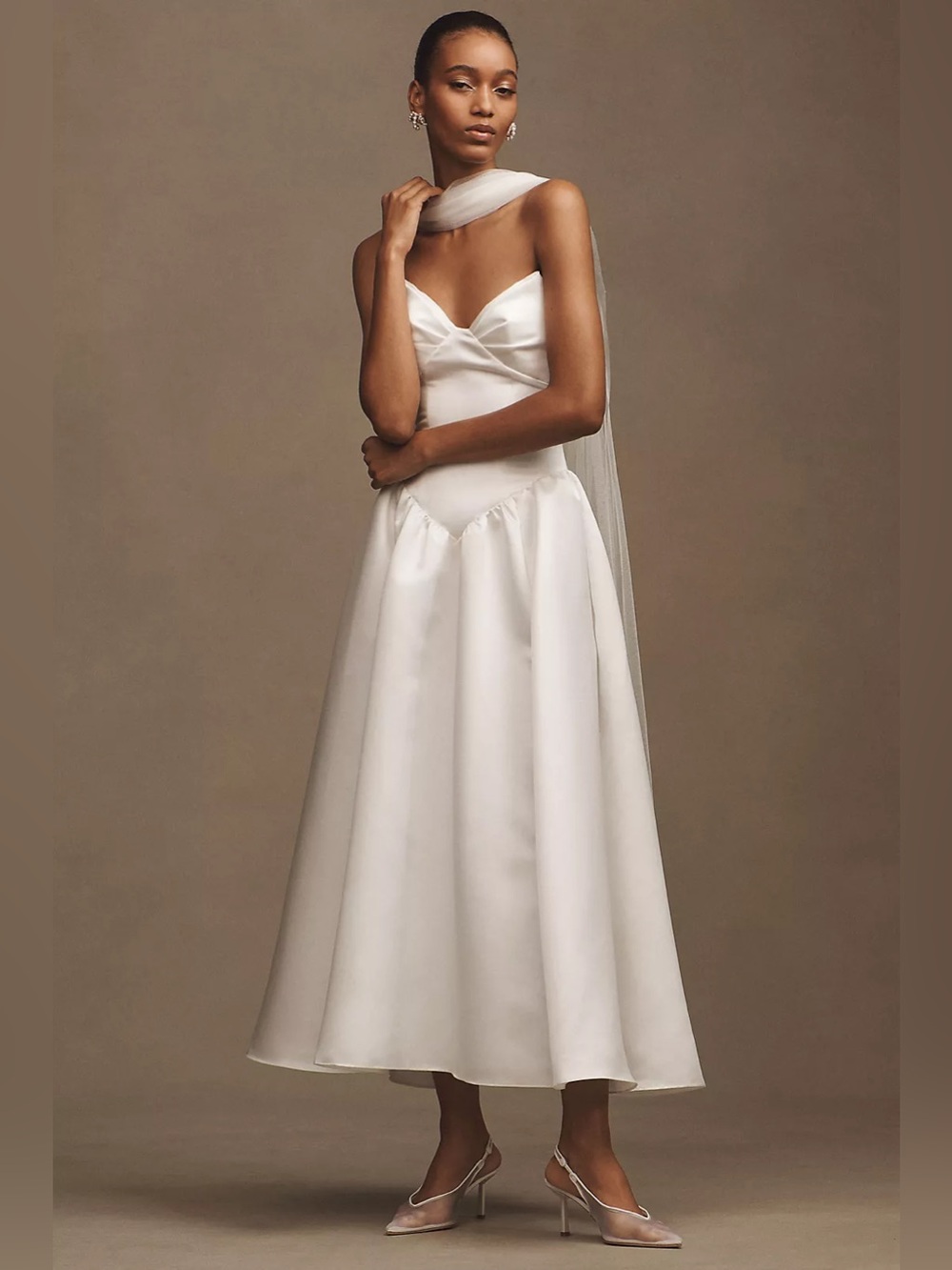 Anthropologie Watters Rickey Strapless Basque-Waist A-Line Midi Dress